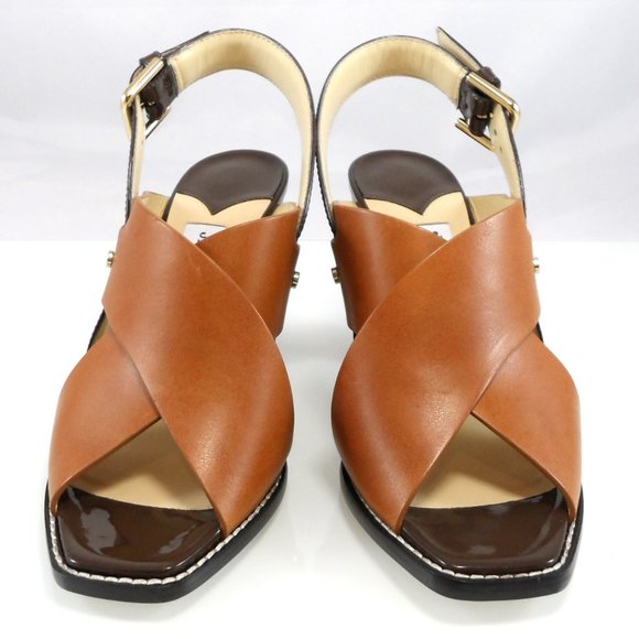 NIB$945 JIMMY CHOO Aix 85 Cross Strap Slingback Sandals Brown Mix Leather 36.5 - Picture 11 of 16
